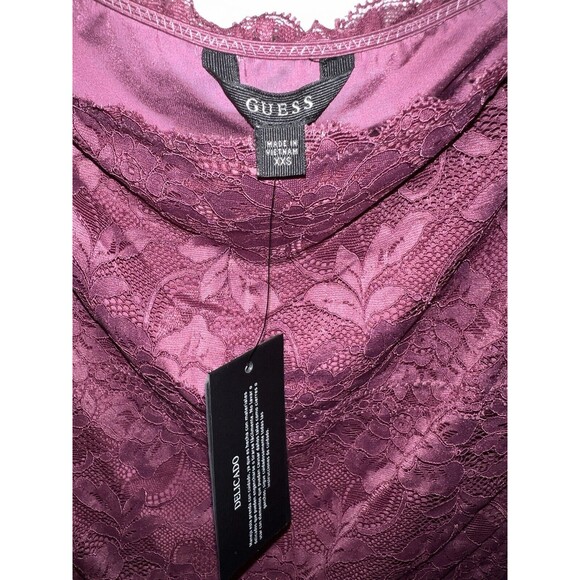 GUESS Bodysuit XXS Dara Off Shoulder Lace Cheeky Top Feminine coquette y2k New - Picture 3 of 10